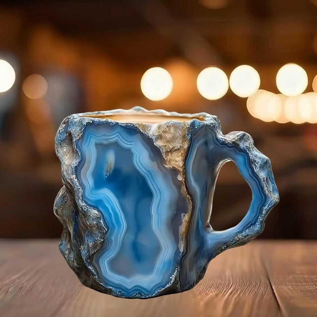 Crystal Resin Coffee Mug, Artistic Kiln-Fired Texture