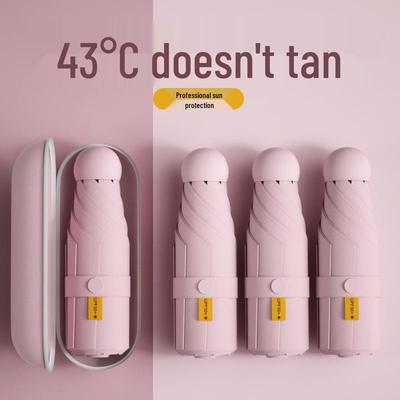 Mini Tragbarer Fünffach Faltbarer Sonnenschirm, UPF50+ Vollständige Verdunkelung Anti-UV, Doppelte Verwendung für Sonne und Regen, Damen.