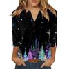 Women's T Shirt Christmas Print Button 3/4 Sleeve Daily Weekend Fashion Basic V- Neck Regular Top