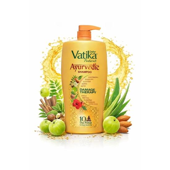 Аюрведический шампунь Dabur Vatika - 1 л | Терапия повреждений | Сила 10 ингредиентов для решения 10 проблем с волосами | Без парабенов | Для всех типов волос