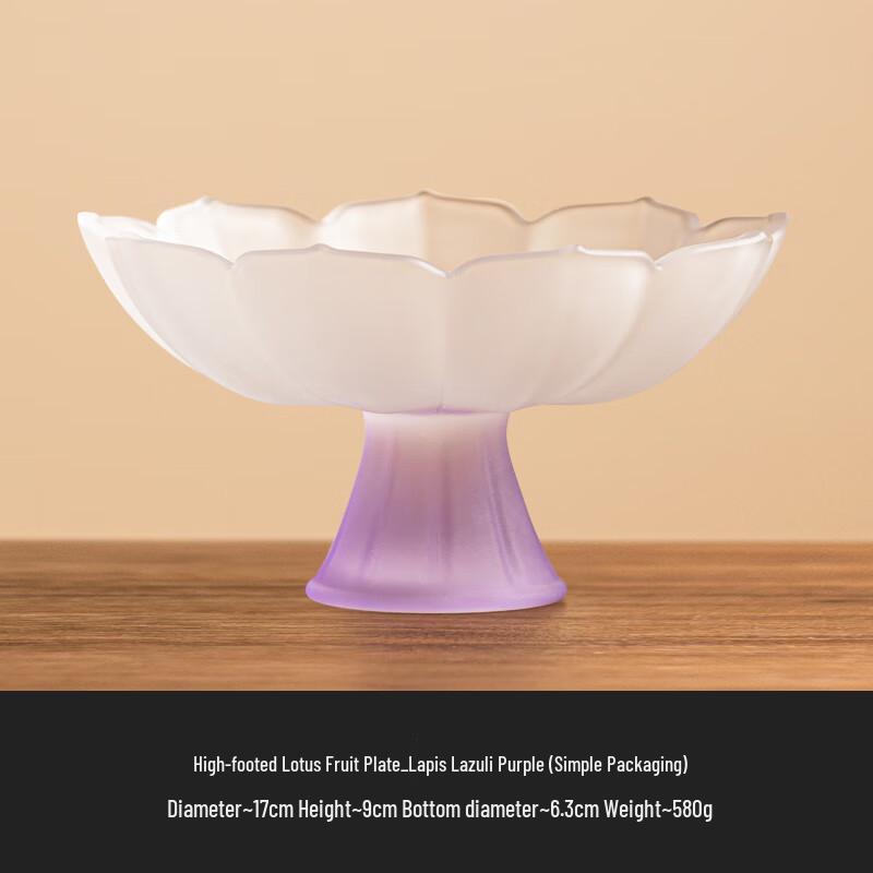 Chinese Style Glazed Glass High-Footed Lotus Fruit Plate (Set of 2)