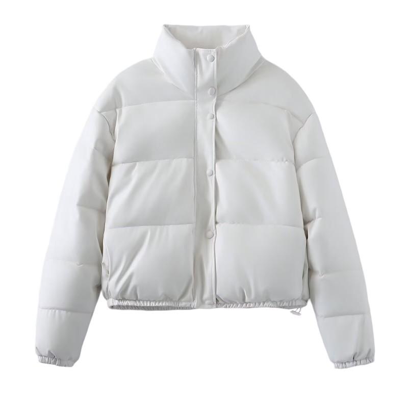 TAOP Womens Stand Collar Short Cotton Puffer Jacket 2026 Petite Fit Solid Color Loose Casual Commuter Wear