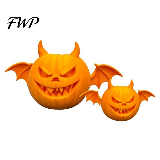 3D Printed Pumpkin Decor 2Pcs Demon Figurine, Devil Statue with Bat Spooky Wings & Horns, Sculpture for Halloween Party Decoration Figurine