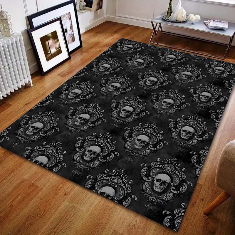 Retro Style Skull Pattern Carpet for Bedroom Living Room Bedside Sofa Floor Mat Modern Home Decor Area Rug Machine Wash