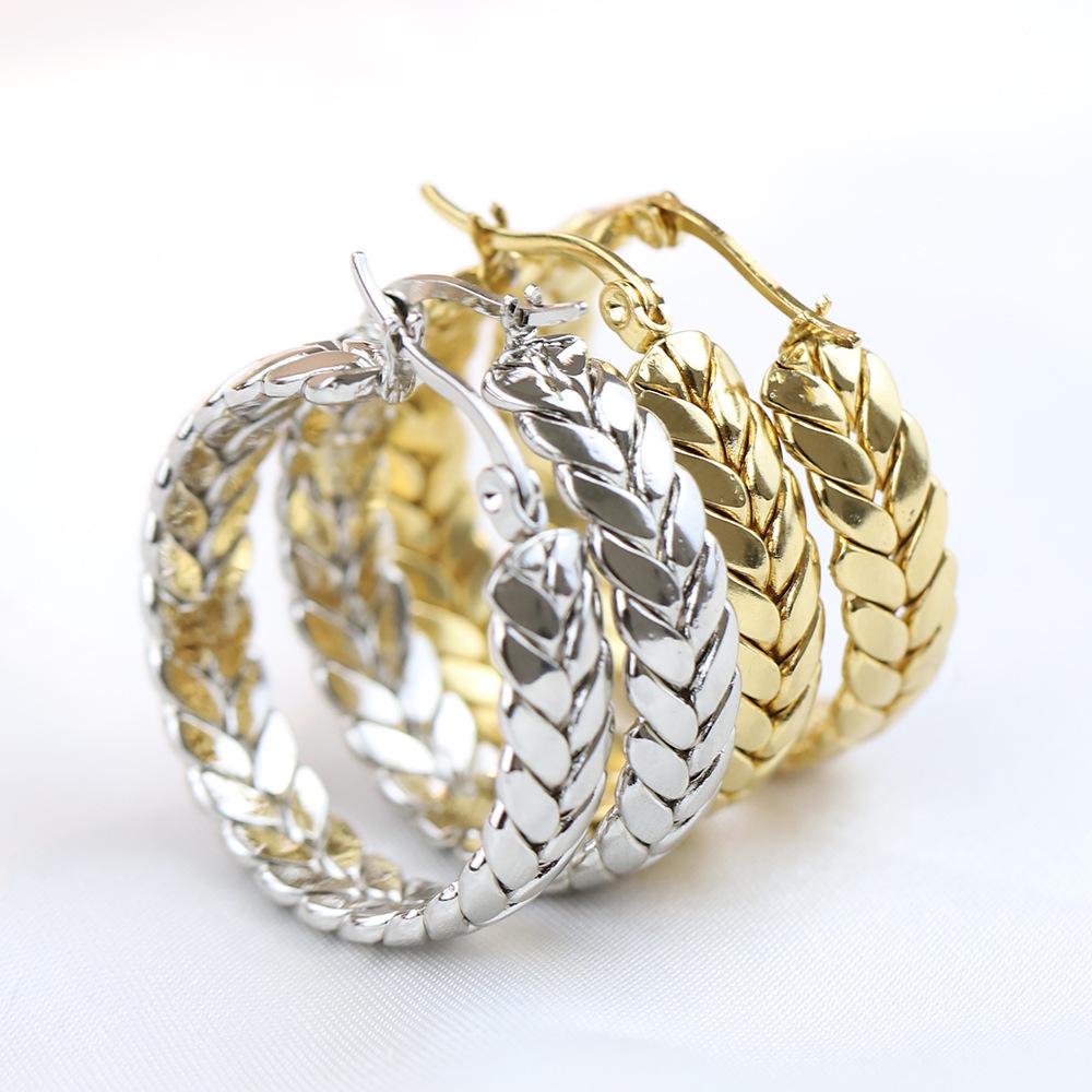 18K Stainless Steel 25MM Wheat Ear Hoop Earrings