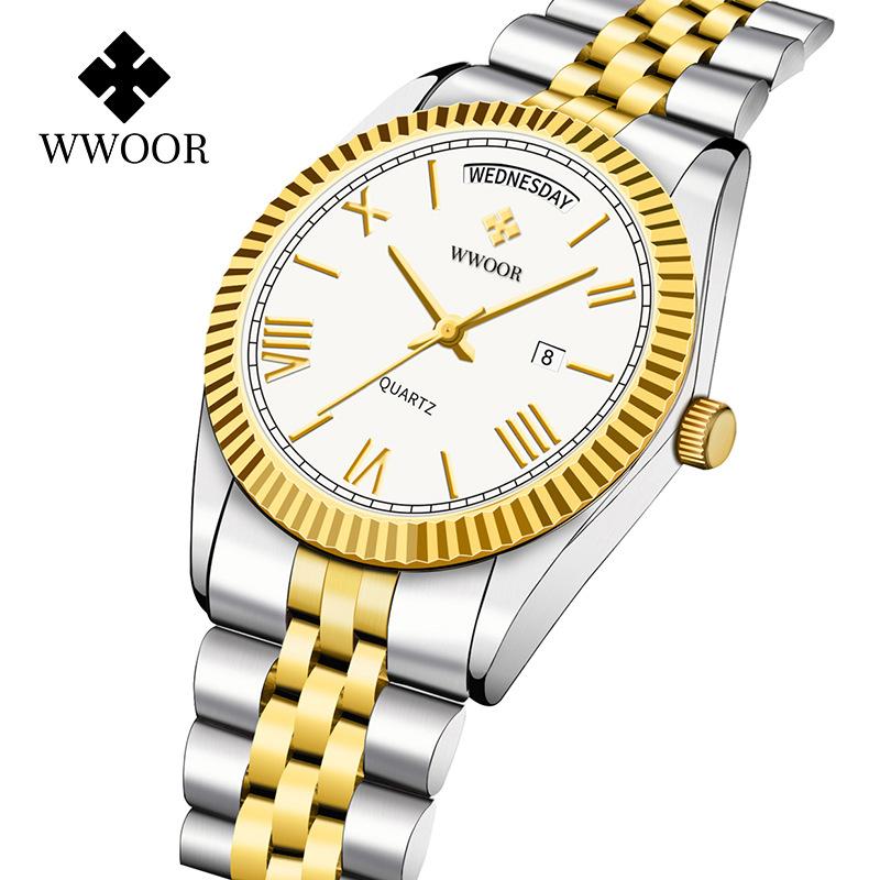 WWOO Fashion Boutique Men's Watch Steel Strap Quartz Waterproof Business Men's Watch