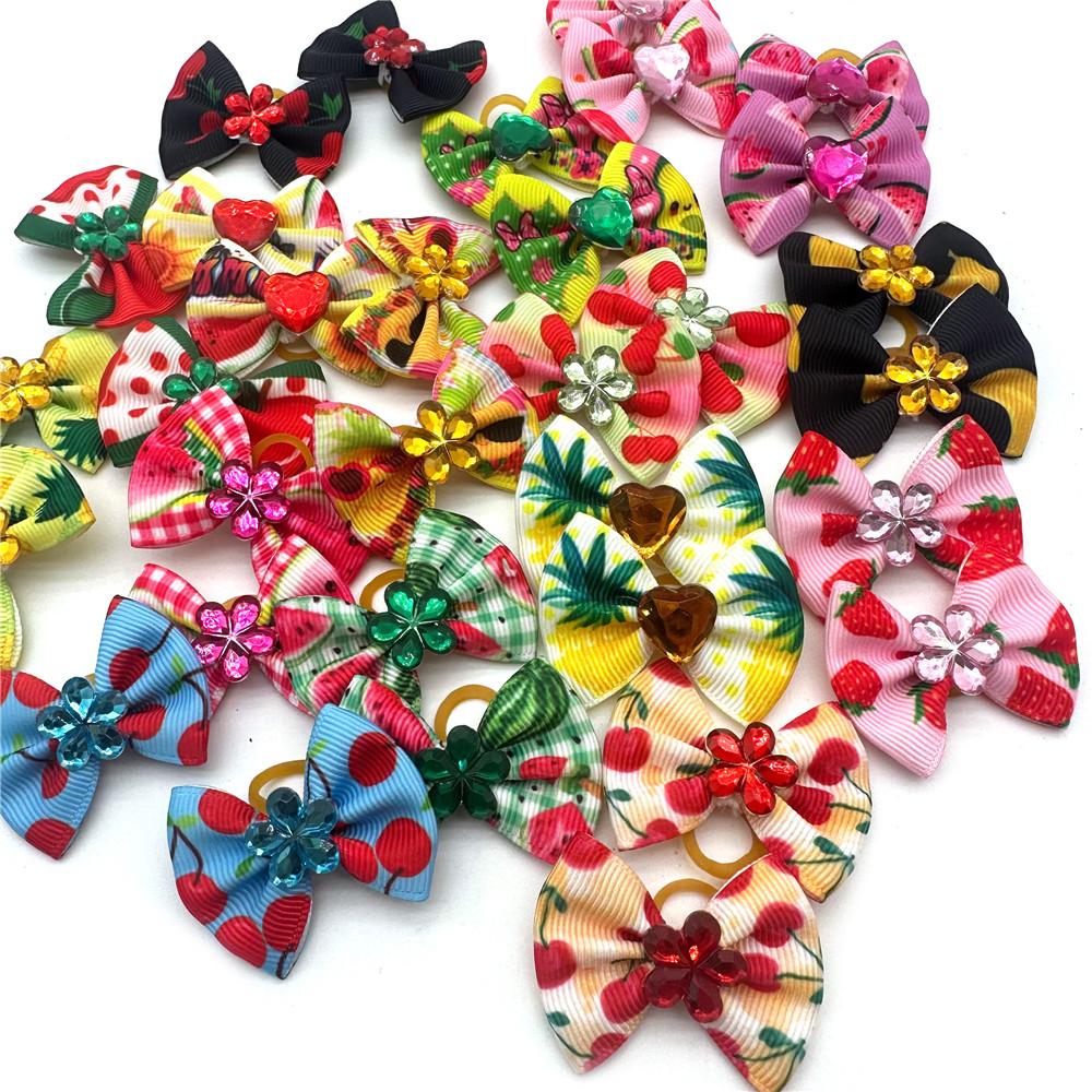 50PCS Pet Dog Grooming Accessories Summer Fruit Puppy Dog Hair Bow Rubber Bands Dog Pet Supplies Yorkshire Hair Accessories