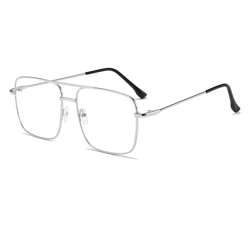 

[Karokak] Fashionable Non-Prescription Square Pilot Sunglasses (Silver Rim)