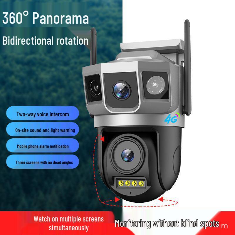 V380 Dual-lens Outdoor 4G Wireless Security Camera with Three Screens