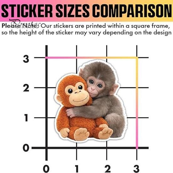 Helmet Decal Funny Monkey Hugging Plush Toy Sticker Quirky PVC Decals Waterproof Vinyl for Laptops Water Bottles Luggage Party Favors Kid Gifts