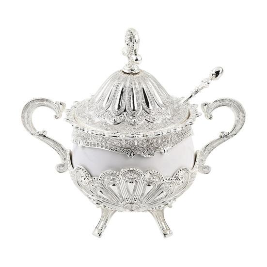 Condiment Pot for Restaurant And Hotel Seasoning Jar with Lid Spoon, European Style Metal Small Spice Coffee Bar Container, Decorative Sugar