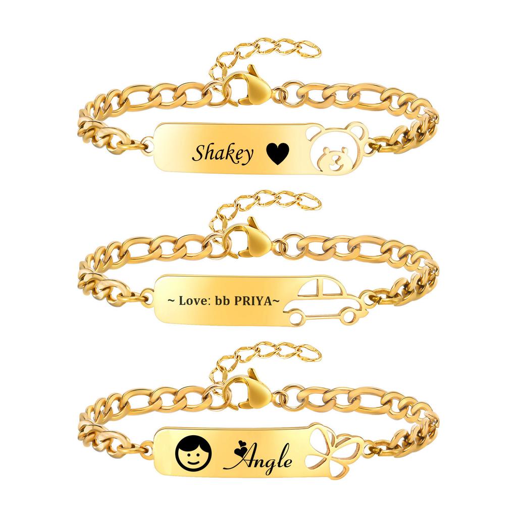 Gold Plated Customzied ID Bracelet Baby Gift, Personalized Figaro Chain Name Bracelets For Kids Newborn Toddler Child Girl Boy