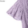 ZANZEA Women Elegant Lace Patchwork Casual V-Neck Short Sleeve Dress
