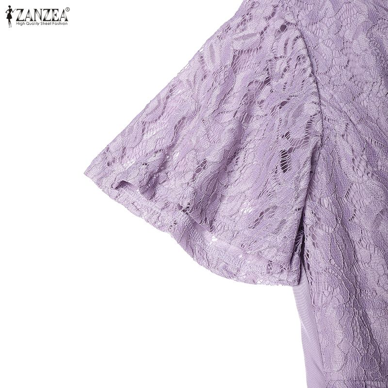 ZANZEA Women Elegant Lace Patchwork Casual V-Neck Short Sleeve Dress