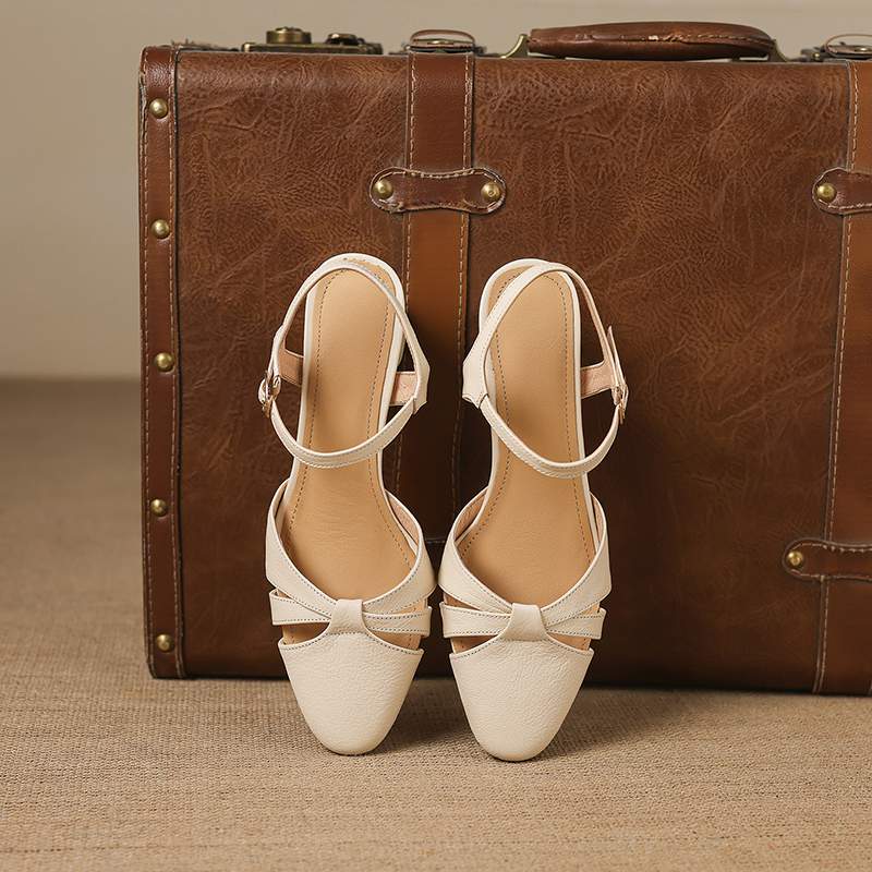 Krazing Pot Sheep Skin Med Heels European Design Summer Size 40 Round Toe Circle Buckle Straps Women Pumps