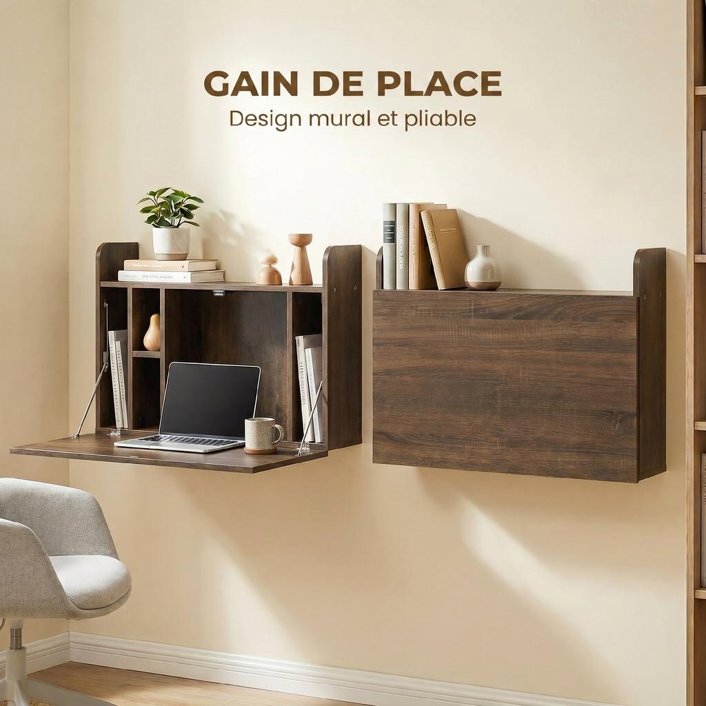 Wall-Mounted Desk, Computer Table, Fold-Down Shelf with Storage, 77 x 20 x 51 cm