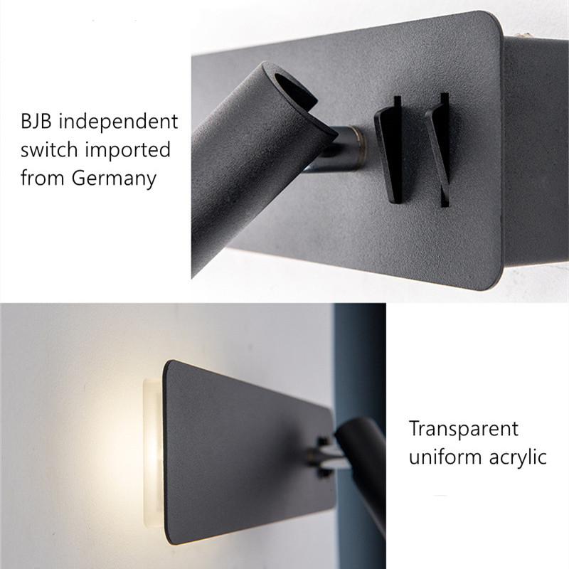 Modern Black White LED Wall Lamp Rotating Bedroom Bedside Light Study Room Reading Night Lighting Indoor Decor With 3W Spotlight