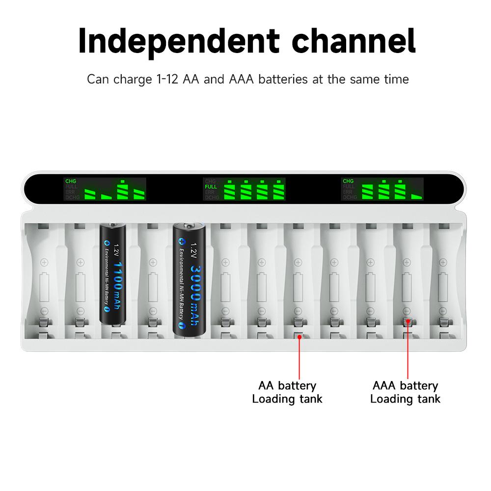 PALO 1.2V AA AAA NIMH Rechargeable Battery Batteries 2A 3A With 12 Slots LCD USB Fast Battery Charger for 1.2V AA AAA Battery