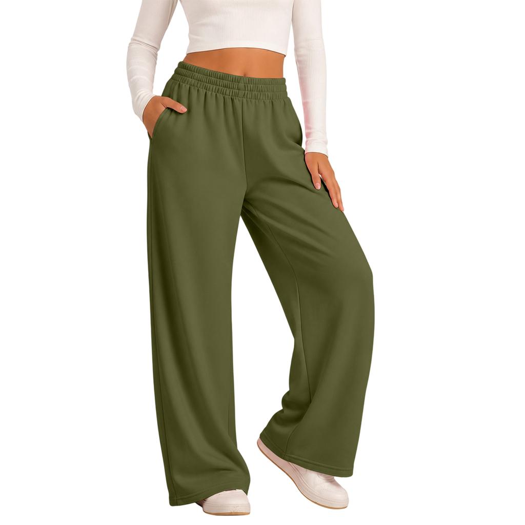 Gefütterte Damen-Sweathose mit weitem Bein und hohem elastischem Rippbund für Freizeitkleidung