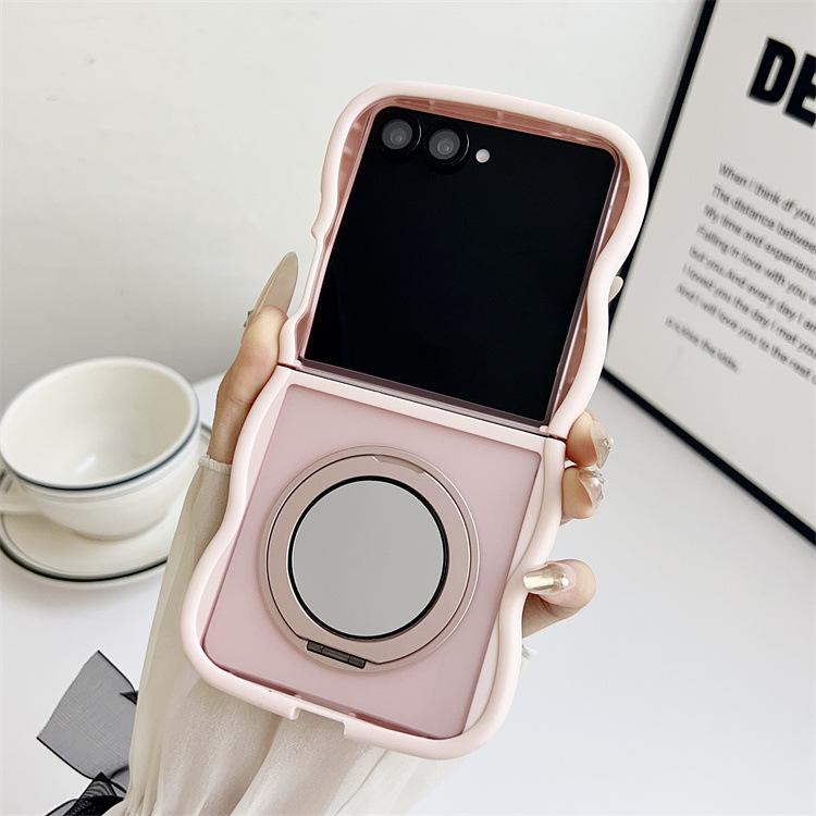 Applicable To Samsung ZFlip7 Rotating Mirror Holder Mobile Phone Case Skin Feeling Wave Zflip6/5 Folding PC Protective Case