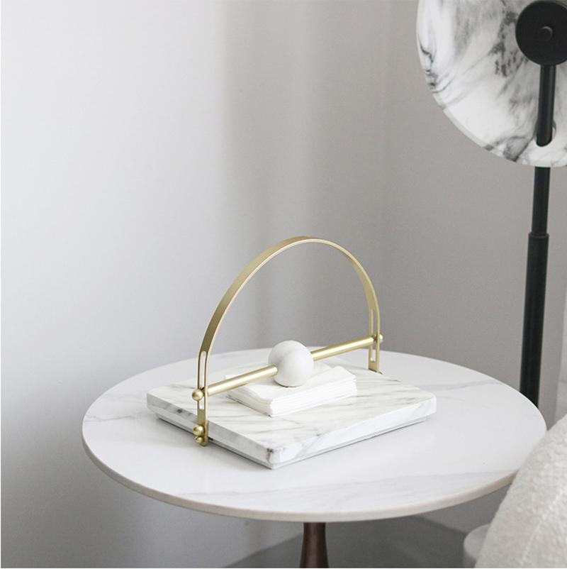 Modern Luxury Metal Tissue Holder, Dining Table Center Napkin Holder, Hotel Clubhouse, Imitation Marble Paperweight Decoration