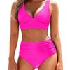 Fashionable High-Waist Bikini Swimsuit Separate Colors Printed Cross Design Women's Swimwear Elegant Chic Poolside Outfit