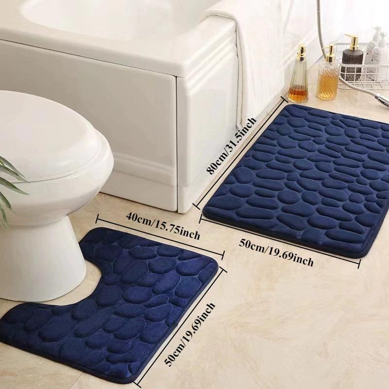 Pebble Embossed Bath Mat Super Absorbent Quick-Dry Thickened Comfortable Toilet Non-slip Floor Mat Machine-Washable Home Decor
