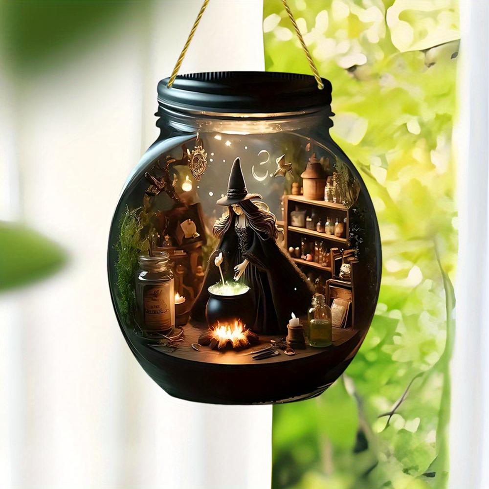2D Flat Halloween Witch Hanging Ornaments with Rope - 2D Acrylic Sunshine Catch Ornaments,Witch Hats and Boilers Halloween Home and Garden Decorations