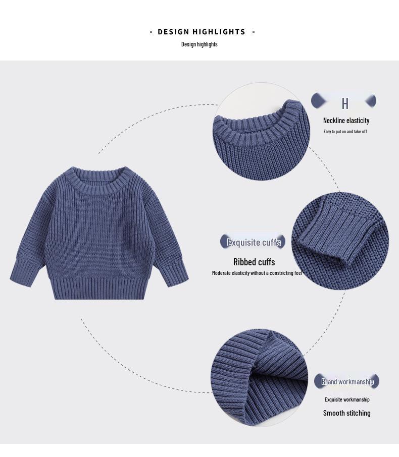 Infant Crew Neck Knit Sweater for Boys & Girls - Toddler Wool Pullover for All Seasons