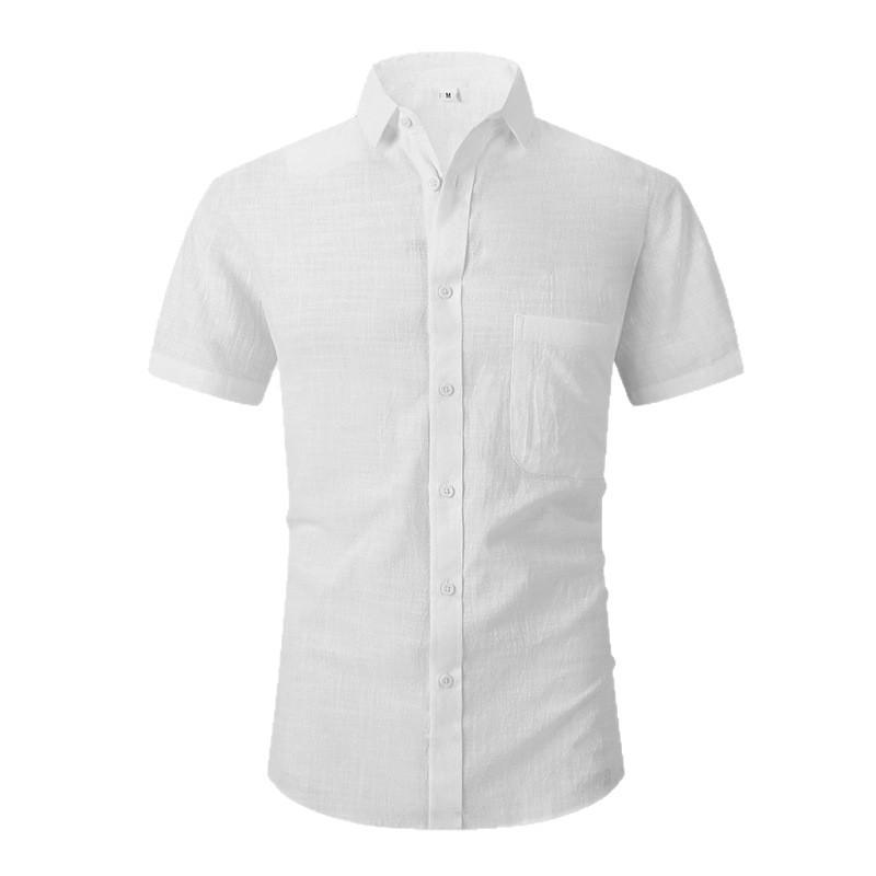 Men’s Plus Size Loose Fit Cotton Linen Short Sleeve Shirt