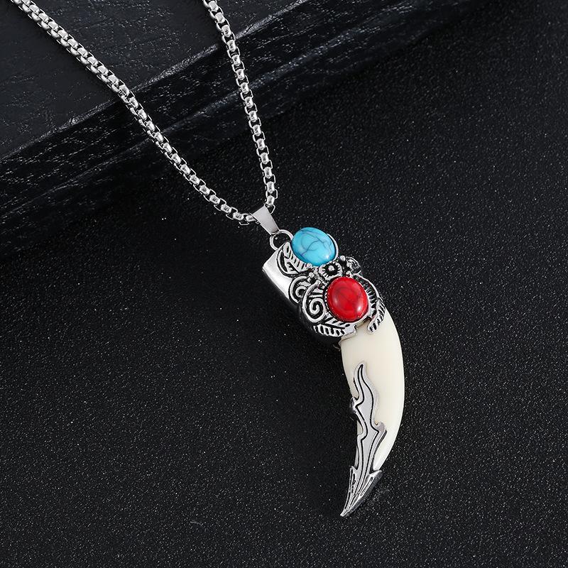 Men's Retro Wolf Tooth Pendant Necklace - Stainless Steel Punk Charm