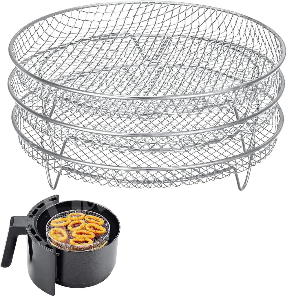 Three Stackable Air Fryer Stainless Steel Basket Tray Rack Ovens Racks Air Fryer Accessories Kitchen Gadgets Baking Tools