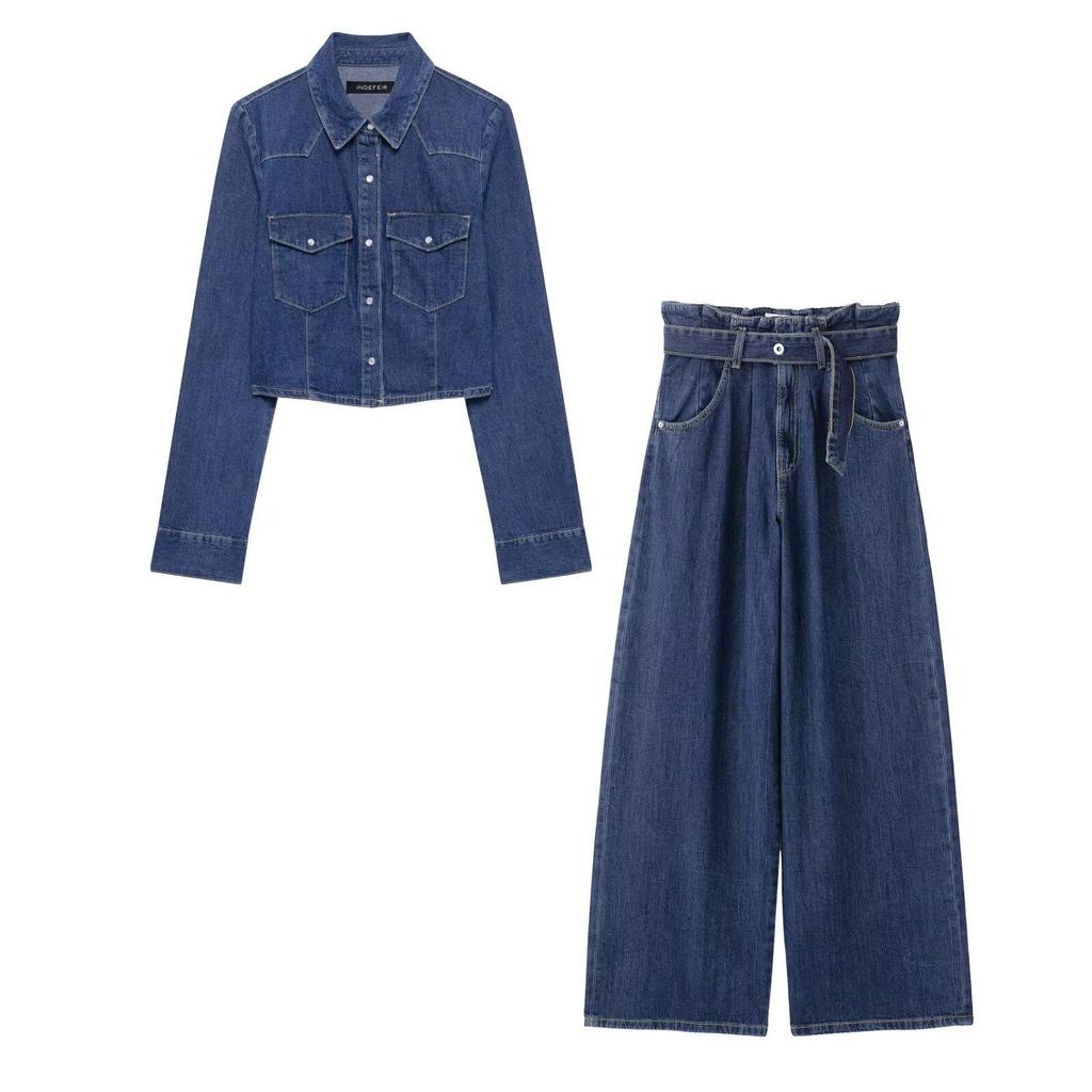 2025 Spring Women's Fashion: European & American Style Denim Shirt with Long Pants