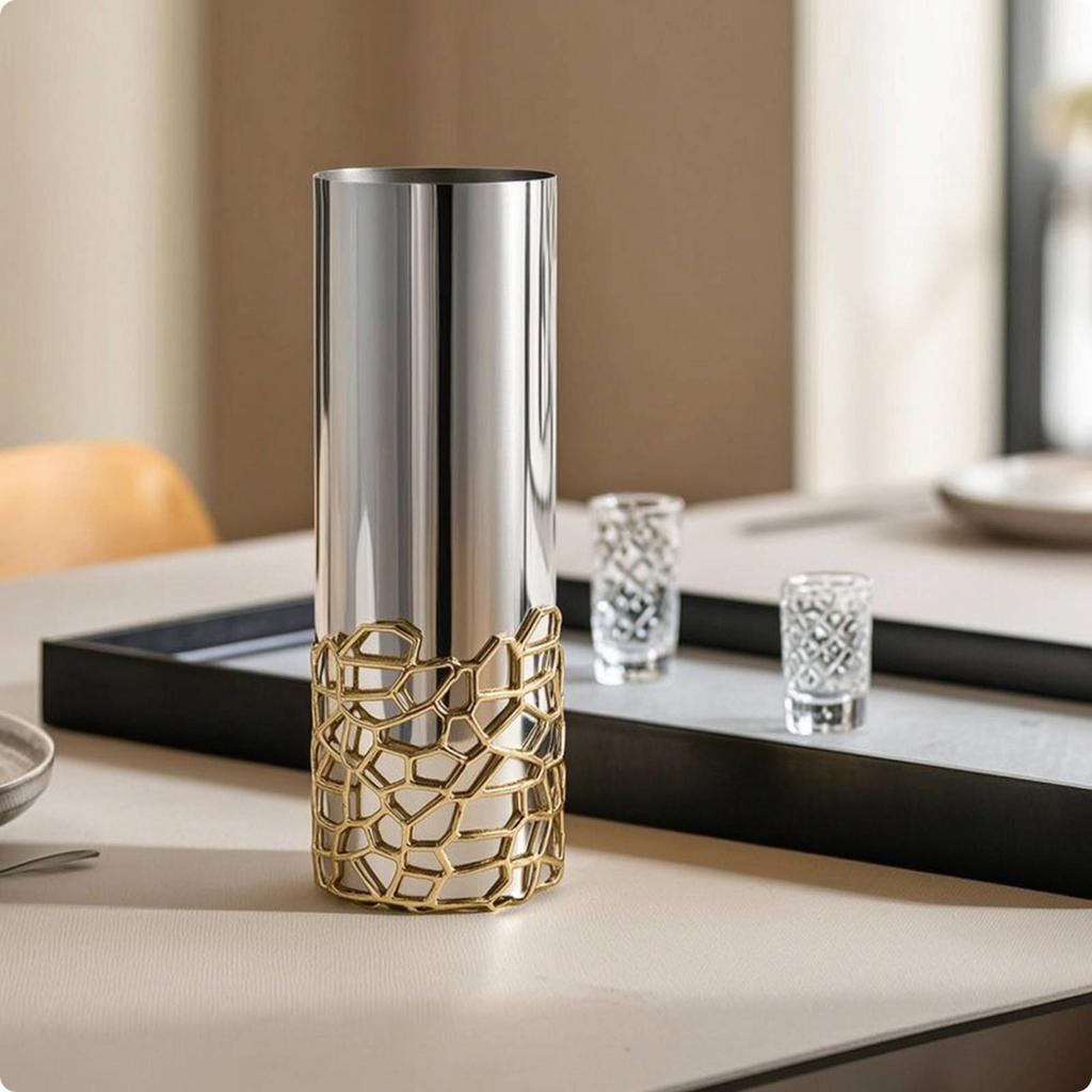 Cylindrical Vase Geometric Metal Metal-Like for Entryway, Dining Table