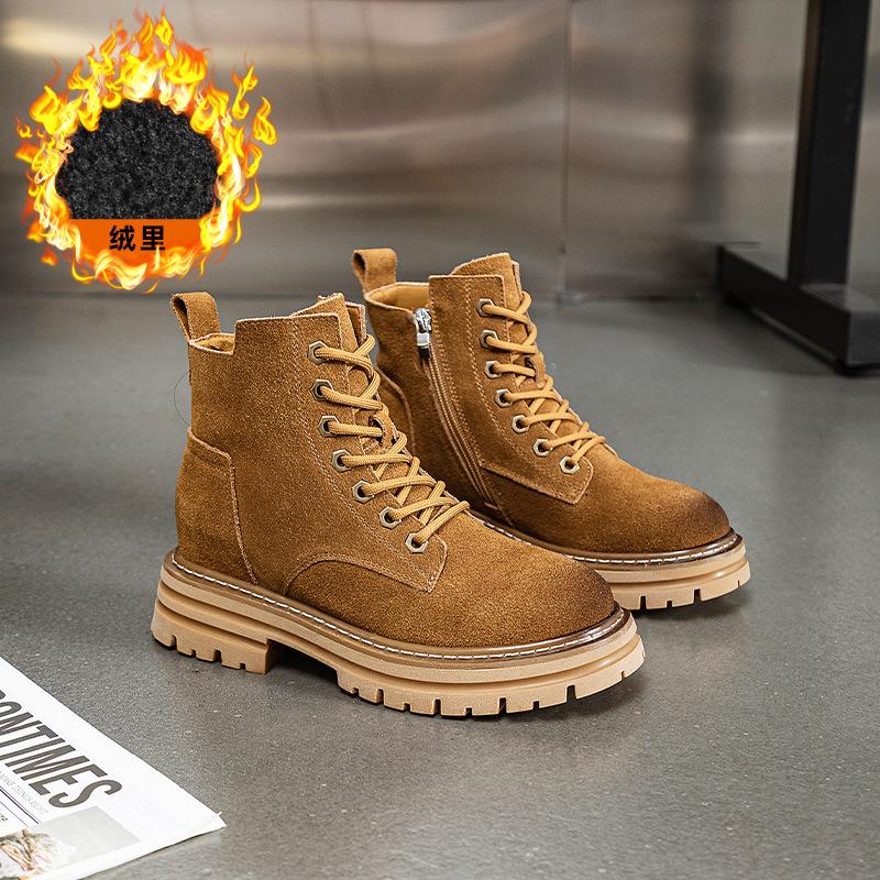 Thick-soled Martin Boots Women's Autumn and Winter New Cotton Retro Rhubarb Boots Genuine Leather Short Boots British Matte Locomotive Boots