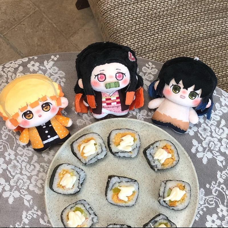 Demon Slayer Model Anime Plush Doll Fans Present Q Version Toy Gifts Kamado Nezuko Keyrings Cartoon Character Keychains Bag Charms