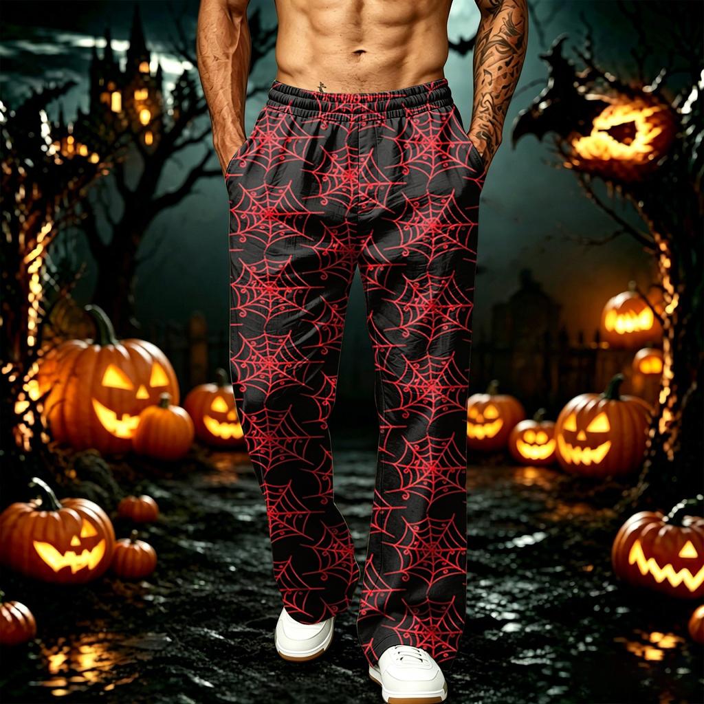 Men's Halloween Printed Sweatpants with Pockets Loose Fit Jogger Pants for Sports