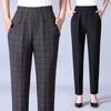Pantalones pitillo a cuadros informales de lana para mujer, ropa de calle de moda coreana, pantalones rectos cálidos de cintura alta, otoño e invierno