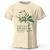 Literarischer Retro-Stil Blume und Regen Reines Baumwoll-T-Shirt für Männer Frauen Modisches Lässiges Übergröße Lockeres Kurzarm-Oberteil Weich