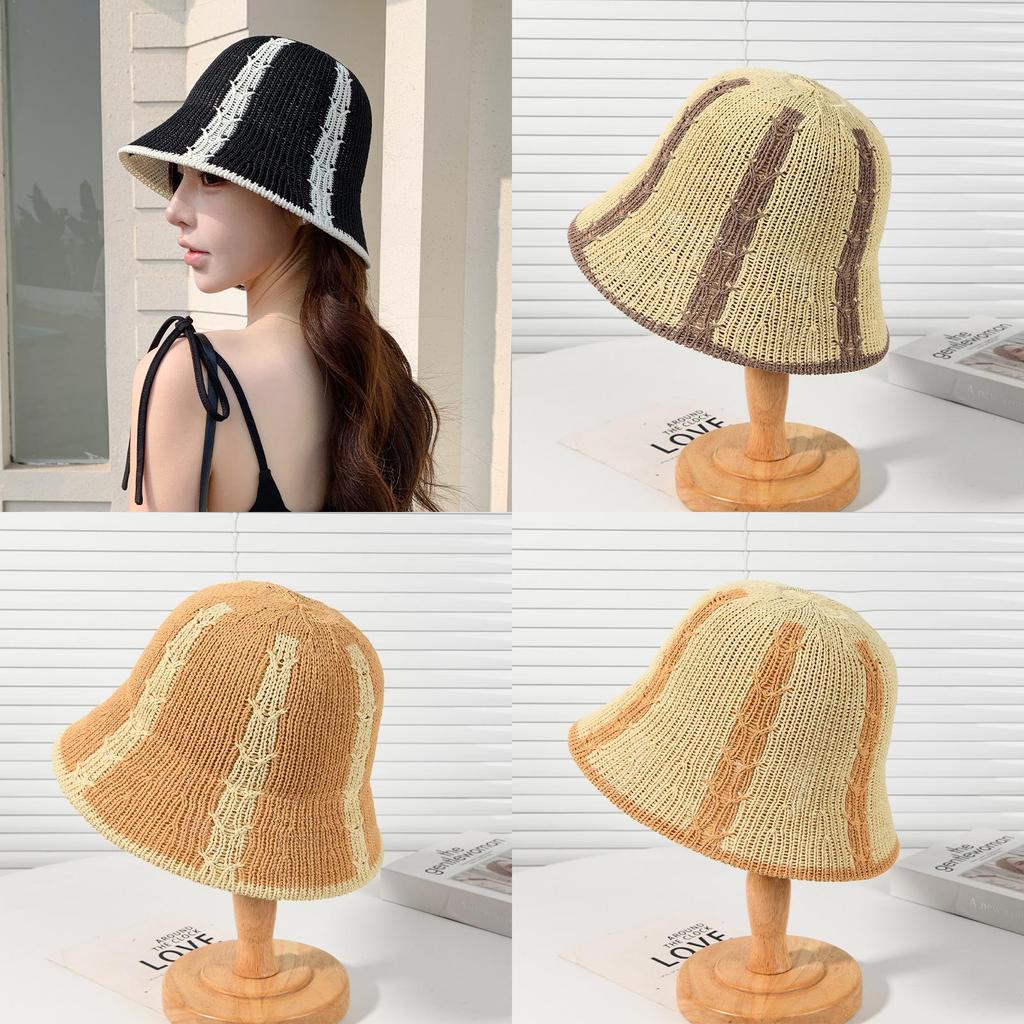 Fisherman Hat Ladies Summer Striped Cotton Sun Protection Wide Brim Casual Beach Cap