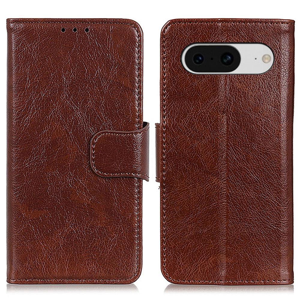 

Stand Shell for Google Pixel 8 Split Leather Phone Case Nappa Texture Wallet Cover Brown