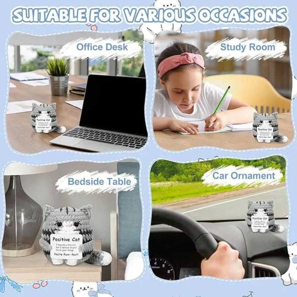 Handmade Funny Mini Crochet Cat Emotional Support Toy Cheer Up Stress Relief Gift for Teens Christmas Festival