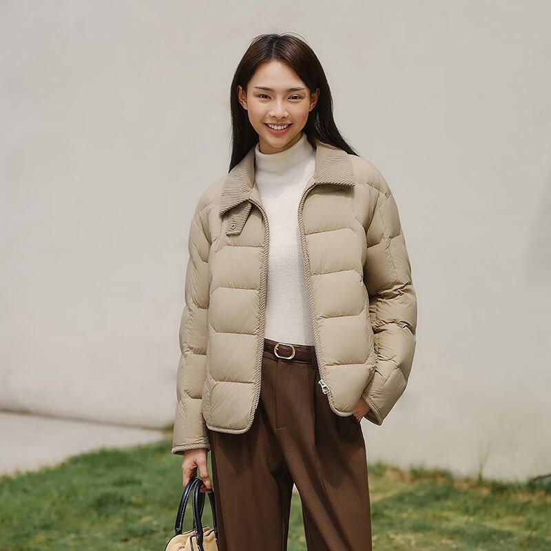 Tanboer Women's Lightweight Short Down Jacket with Lapel Collar TBF330226D