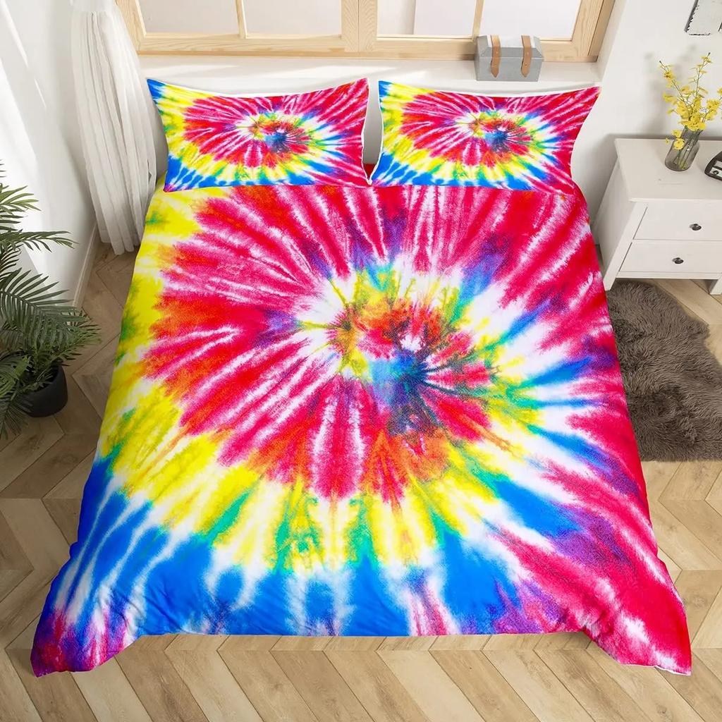 Tie Dye Duvet Cover Set Splashed Spiral Ink Bedding Set Trippy Watercolor Comforter Cover For Kid Boy Girl Polyester Quilt Cover