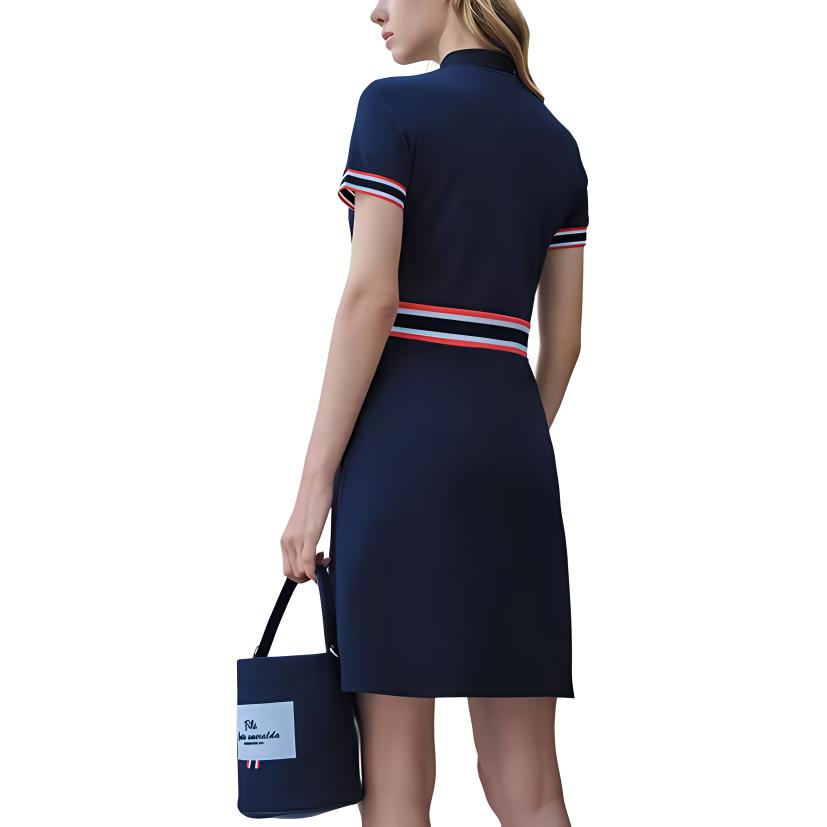 Fila Sports Lifestyle Series Fashion Casual Polo Neck Loose Short Sleeve Dress Women Dresses Legendary-Blue F51W321310FNV