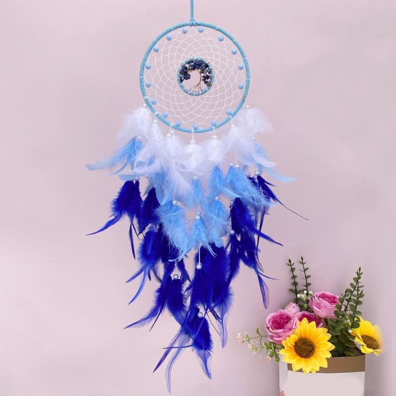 Handmade Woven Dreamcatchers Wall Hanging Beads Feathered Tassels Crystal Stone Tree Ornament for Bedroom Home Decors