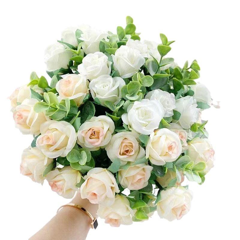 Fiori Artificiali Rosa di Seta Foglie di Eucalipto Bianco Bouquet di Peonie Fiore Finto per Tavolo Matrimonio Festa Vaso Arredamento Casa