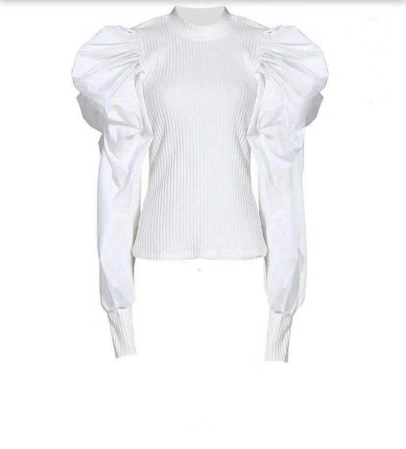 European & American Autumn Women's Slim Fit Lantern Sleeve Top