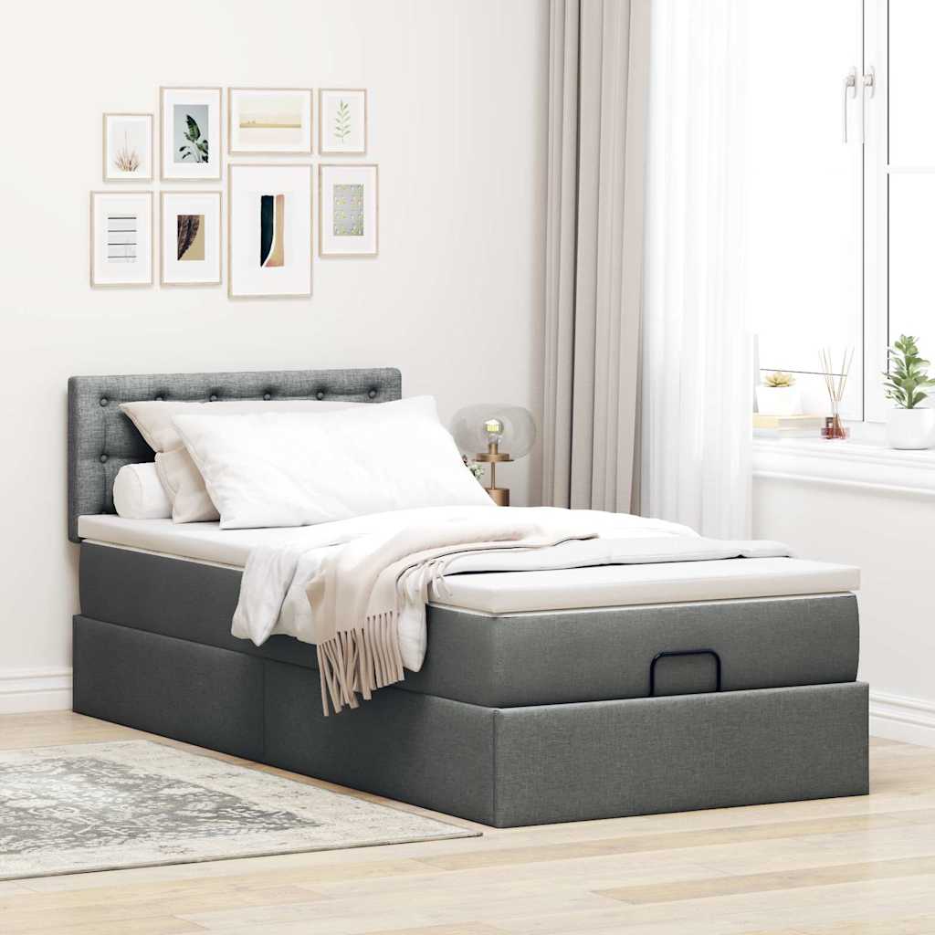 Vidaxl Struttura Letto Ottoman con Materasso, Grigia, 100x200 cm, Tessuto