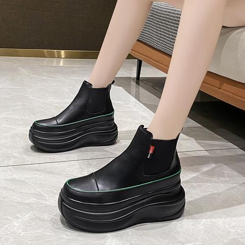 fashion 7cm Thick-soled Hidden Heel Ankle Boots All-match Comfortable High-top Sneakers Autumn New Chelsea Short Boots Casual Shoes